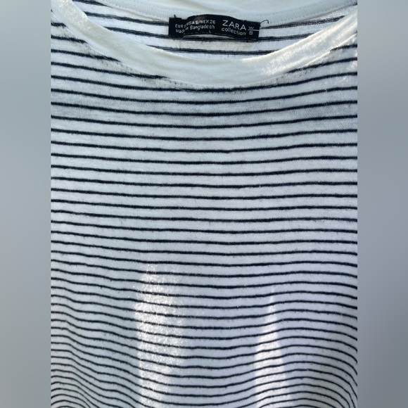 Zara Tank Top White and Black Striped Tee High Low Hem Size Small - Picture 4 of 7